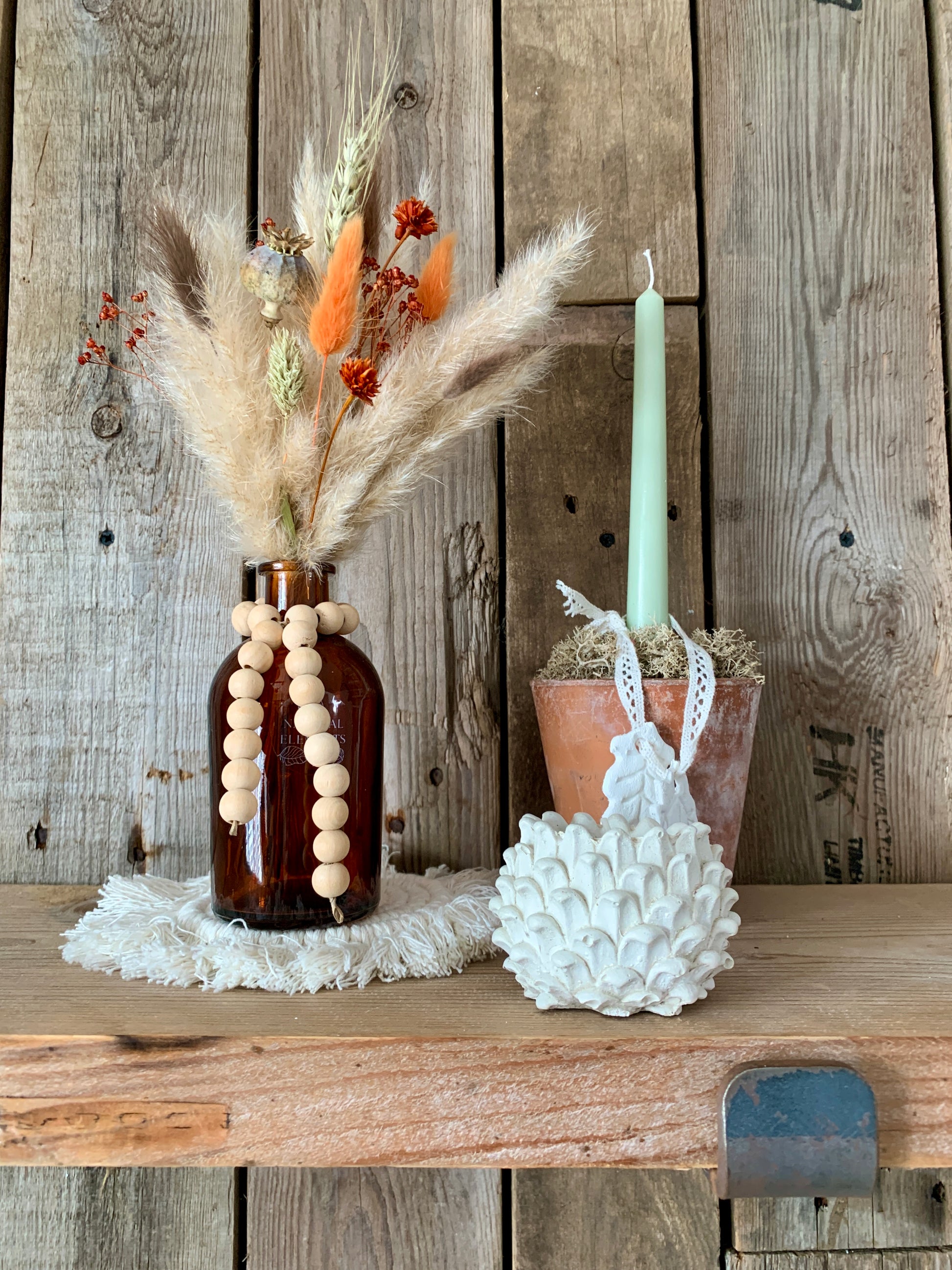 Autumn Amber Boho Dried Flower Vase Set