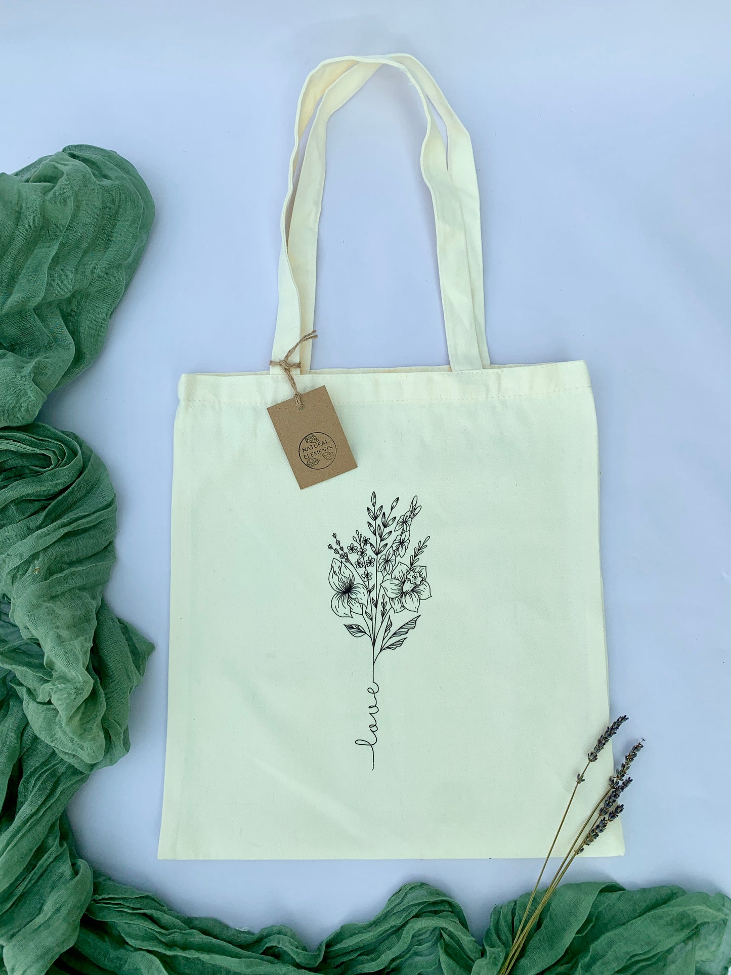 Tote Shopping Bag with Flower and Love detail