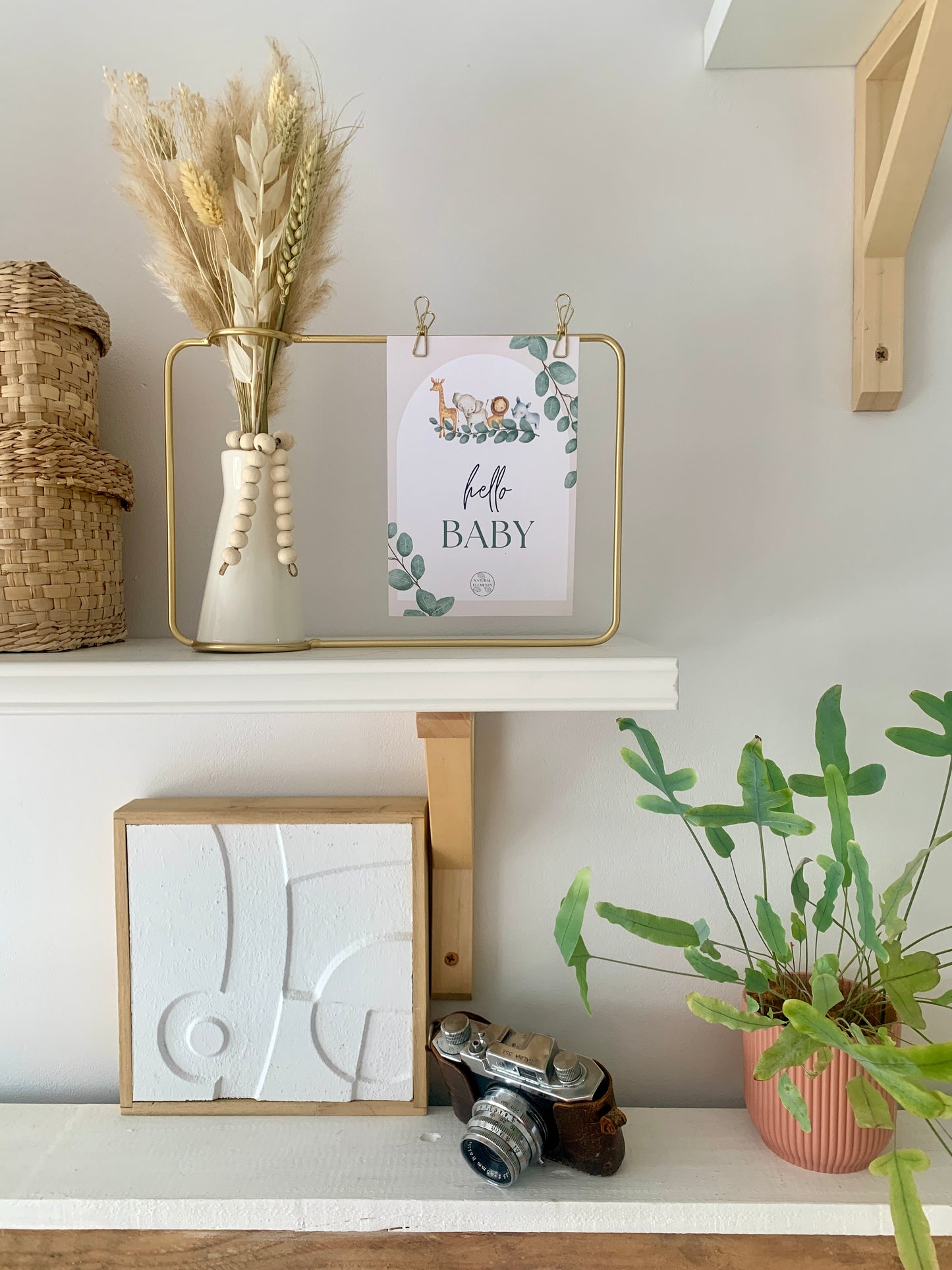 Hello Baby Neutral Dried Flower Photo Frame